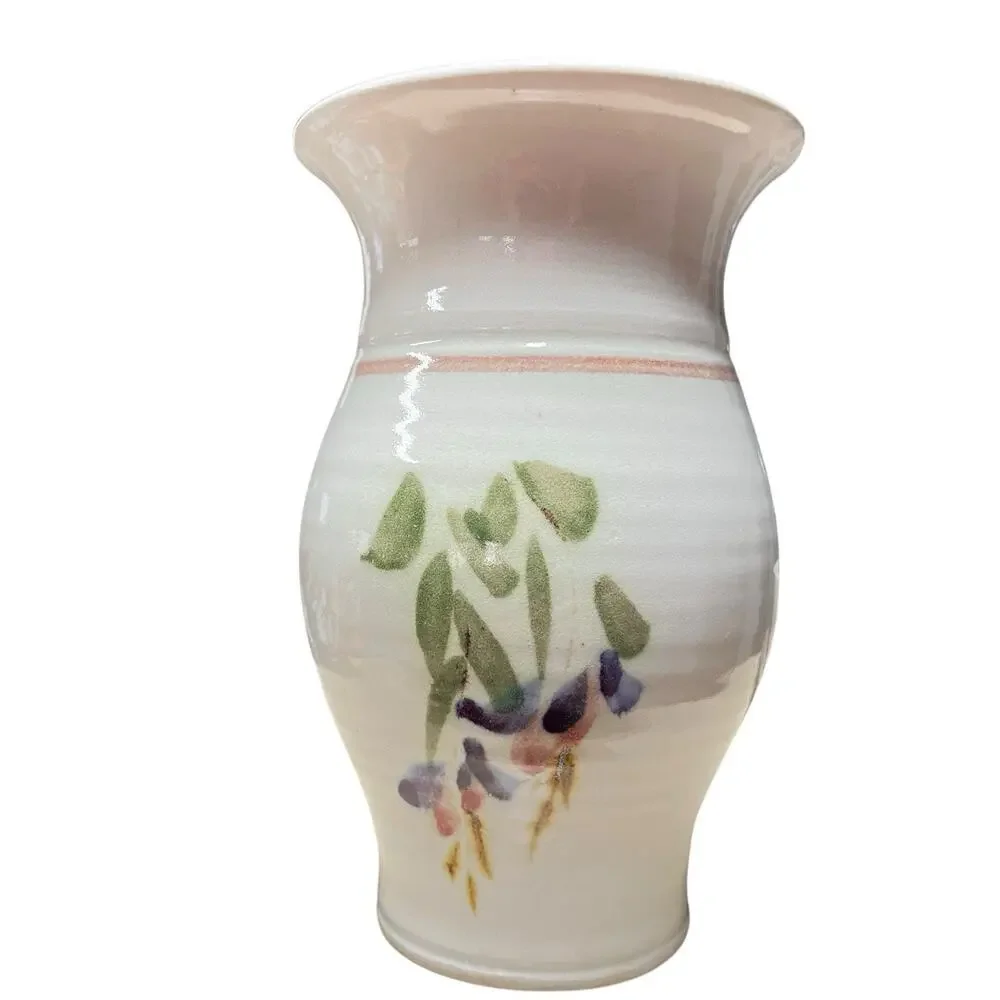 Vase Art Pottery Abstract Floral Stoneware Vintage Volup Handmade Flower Fairy